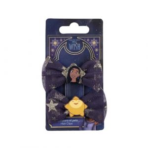 Lot de 2 nœuds pour cheveux Wish - Couleur violette - Fabriqués avec des matériaux résistants - Clip avec le visage d'Asha et l'étoile - Produit original conçu en Espagne