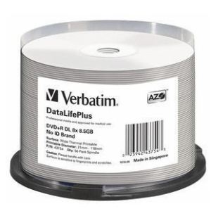 Verbatim 43754 - Spindle de 50 DVD+R double couche 8.5 Go 8x imprimables No ID Brand