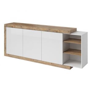 Buffet xl 220cm coloris chêne et blanc brillant avec nombreux rangements collection sinatra. - Marron - Bois