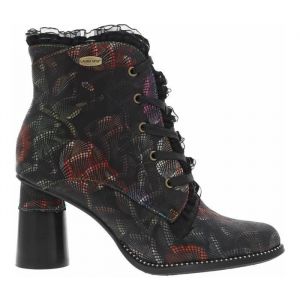 Laura Vita Bottines FEMME en cuir anthracite avec col et empeigne en dentelle noire