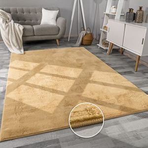 Paco Home - Tapis De Salon Fausse Fourrure Peluche Tapis Shaggy Long Lavable Divers Couleurs Jaune, 100x200 cm