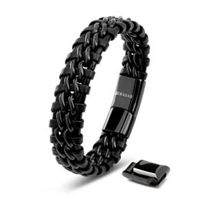 Image de Bracelet en Cuir pour Homme SERASAR B012-23 Noir Bijoux &eacute;l&eacute;gants et &agrave; la mode cadeau parfait pour mari ou petit ami.
