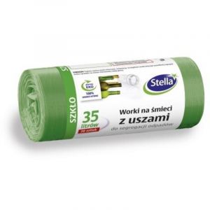 Stella 032198 Lot de 20 sacs poubelle avec poign&eacute;es pour le tri des d&eacute;chets en verre | 35 l | Sacs poubelle pour les d&eacute;chets m&eacute;nagers et le bureau en film granul&eacute; LDPE &eacute;pais, couleur : vert