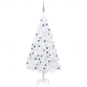 VidaXL Arbre de No&euml;l artificiel avec LED et boules Blanc 150 cm PVC