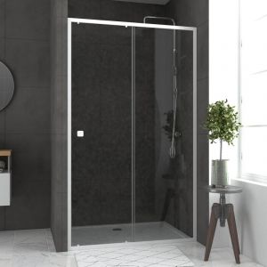 Image de Aurlane Pack porte de douche coulissante blanc 120x185cm + receveur 90x120 - WHITY SLIDE