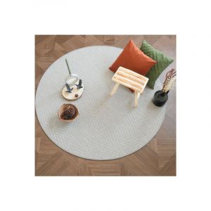 Décoweb Tapis rond intérieur / extérieur - Timika blanc craie - Galon gris - Ø 120 cm