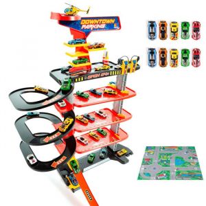 Molto Garage de Jouet Downtown 5 &Eacute;tages XL avec Rampe en Spirale + 10 Voitures et Tapis de Jeu