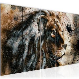 Runa art Tableau D&eacute;coration Murale Lion d'Afrique 200x80 cm 5 Panneaux Deco Toile Pr&ecirc;t &agrave; Accroc r 002255a