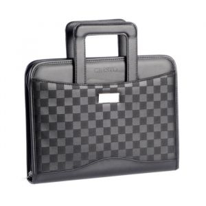 CONF&Eacute;RENCIER A4 AVEC POIGN&Eacute;ES ET CALCULATRICE - COLLECTION DAMIERS - NOIR - CRISTO