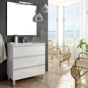 Meuble de salle de bain 60cm simple vasque - 3 tiroirs - blanc - palma