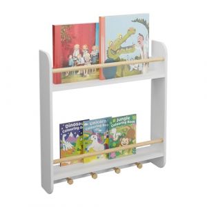 Relaxdays Rangement Mural pour la Chambre de Votre Enfant, 4 Crochets Pratiques, 62,5 x 60 x 12 cm, Blanc et Nature