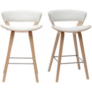 Miliboo Tabourets de bar design blanc et bois clair H65 cm (lot de 2) syrah