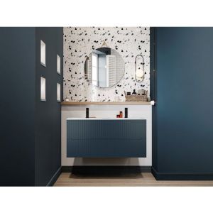 Meuble de salle de bain suspendu avec vasque &agrave; encastrer - Stri&eacute; bleu - 120 cm - PAVANI