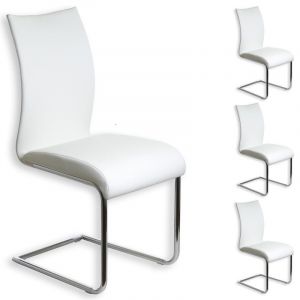 Image de Idimex Lot de 4 chaises de salle à manger ALADINO piètement chromé revêtement synthétique blanc