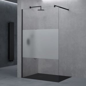 Paroi de Douche à L'italienne Transparent avec Bande Opaque 90cm Pare-Douche Verre de Sécurité 10mm Bremen02MS 90x200cm Profilé Noir Stabilisateur