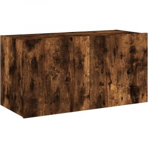 VidaXL Meuble TV mural avec lumi&egrave;res LED ch&ecirc;ne fum&eacute; 80x35x41 cm