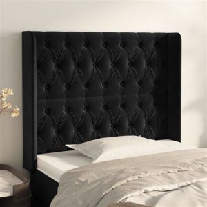 VidaXL Tête de Lit avec Oreilles Meuble de Chambre à Coucher Accessoire de Lit Simple Tête de Cadre de Lit Intérieur Noir 93x16x118/128 cm Velours