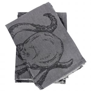 Linnea Lot De 2 Torchons De Cuisine 50x70 Cm 100% Coton Atlantic Motif Pieuvre Gris
