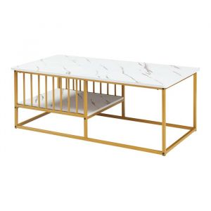 [en.casa] - Table basse Raukurg 120 x 60 x 42 cm effet marbre blanc or