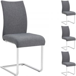 Idimex Lot de 4 chaises de salle à manger ou de cuisine ALADINO design moderne et piétement en métal chromé, revêtement en tissu gris