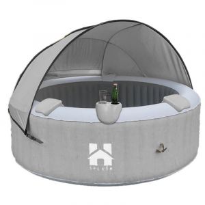 Home Deluxe - Jacuzzi d'extérieur avec coussin, porte-gobelet et toit solaire splash - Ø208 cm 6 personnes Couleur : Béton, Équipement :