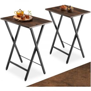 TecTake Ensemble de 2 tables d'appoint pliables Phoenix - Ensemble de 2 tables d'appoint, tables basses, tables de salon - Bois foncé industriel, rustique
