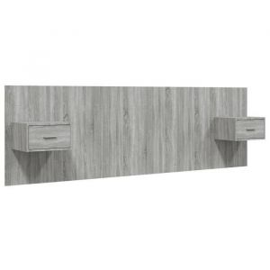 Décoshop26 Tête de lit accessoire couchage chambre à coucher meuble avec chevet integre etagère MDF gris