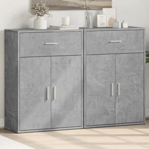 VidaXL Buffets 2 pcs gris béton 60x30x84 cm bois d'ingénierie, armoire de rangement, meuble d'entrée, meuble d'appoint, meuble de rangement de cuisine