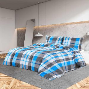 VidaXL Ensemble de housse de couette Bleu et gris 240x220 cm Coton