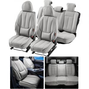 Housses de Siège-VEVOR-13 pcs-Housse de Siège en Simili-Cuir-Design Entièrement Fermé-voitures SUV Camions-Gris