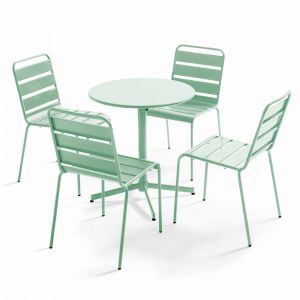 Oviala Table ronde 70 cm plateau inclinable et 4 chaises vert sauge 70 x 72 cm
