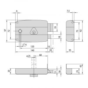 Serrure monopoint en applique horizontale à fouillot 40mm gauche - CISA - 3005012000