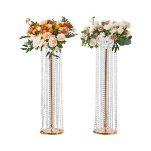 VEVOR 2PCS Support de Fleurs de Mariage 90 cm Porte-Fleurs en Cristal Centre de Table Mariage Luxueux Vase Métal Doré Présentoir Floral pour Réception Événements Décoration de Fête à la Maison Hôtel