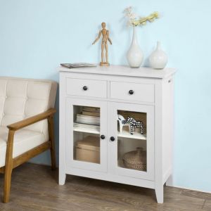 Sobuy FSB05-W Buffet Commode Table console Armoire de Rangement - Largeur 80cm - 2 tiroirs 2 portes - Coloris Blanc