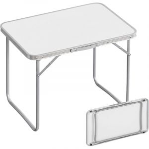 Relaxdays Table de camping, table d'appoint pliante, H x L x P 68,5 x 80 x 60 cm, table pliable en aluminium, blanche