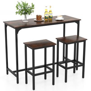 Coast Industrial Dining Table Set of 3 Pieces - 120 cm High Kitchen Table with 2 Bar Stools - Grey/Black - Space-saving Bar Table Set