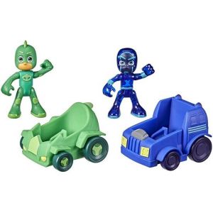 Hasbro PJ Masks - Course Poursuite - F2841 - Pack 2pcs Figurines articulées 8cm + véhicules - Gekko + Night Ninja