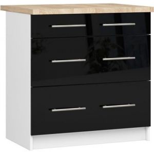 Meuble de cuisine bas Akord S80 oliwia modulable Blanc 80 cm 3 tiroirs façade Noir Brillant 80x46x85 cm
