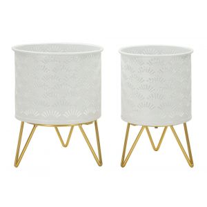 Lot de 2 Cache-pots en m&eacute;tal blanc &Oslash; 16x20-13x20 cm