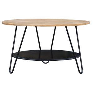Miliboo Table basse ronde en manguier massif et métal noir PRIYA