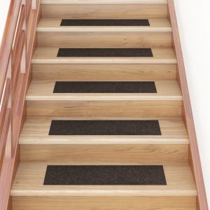 VidaXL Tapis d'escalier autocollants Rectangulaire 15 pcs 76x20 cm Marron foncé