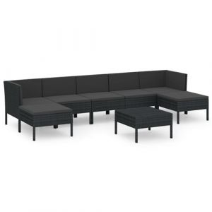 Image de VidaXL Ensemble canapé et table basse modulable en rotin PE avec coussins noirs Vida XL