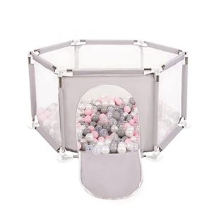 Parc Bébé Hexagonal Pliable Avec 400 Balles Plastiques, Gris:Perle/Gris/Transparent/Rose Poudré - Gris:perle/gris/transparent/rose poudré - Selonis