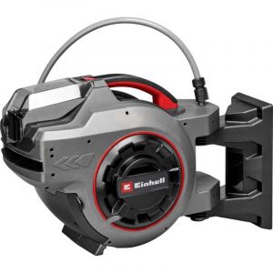 Einhell Enrouleur de tuyau sans fil GE-HR 18/30-1 WH Li-Solo (18 V, mécanisme d’enroulement automatique, pivote sur 180°, support mural, tuyau de raccordement 1,5 m, sans batterie ni tuyau)