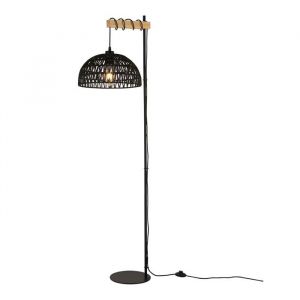 Lampe sur pied bois &ldquo;SALVIA&rdquo; abat-jour corde jute noire douille E27.