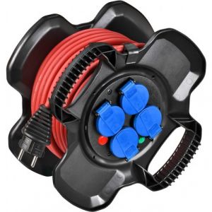 Brennenstuhl Enrouleur de c&acirc;ble - compact - 15m - 3G1,5 - 4 prises &agrave; clapet - X-GUM