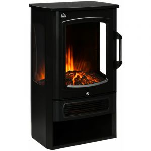 Image de Homcom Cheminée électrique poêle style contemporain 1000-2000 w simulation flammes led luminosité réglable acier verre noir - Noir