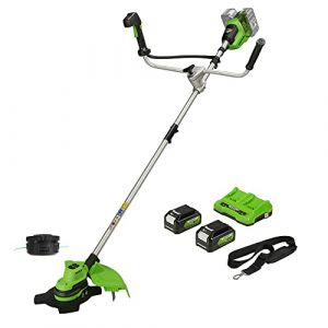 Greenworks 2x24V Coupe-bordure & Débroussailleuse avec 2 Batteries 4Ah et Chargeur, 38cm Fil 25cm Lame, Poignée de vélo Réglable Mode Hi/Low GD24X2BCBK4x