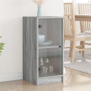 VidaXL Armoire Lat&eacute;rale avec Portes en Verre, Buffet avec Compartiment, Meuble de Rangement Salle de S&eacute;jour Salon Int&eacute;rieur, Moderne, Sonoma Gris