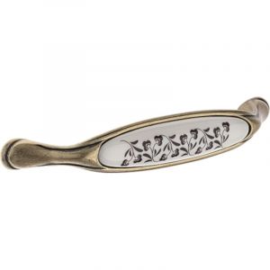 Cyclingcolors Poignée meuble 128 mm zamak finition laiton porcelaine motif fleur céramique